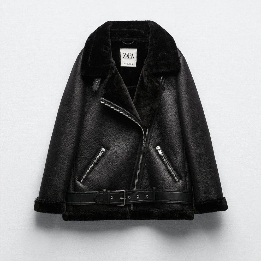 NEVER WORN! Zara leather motorcycle double faced jacket - Small